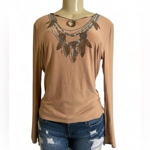 Museum Beige Blouse with Statement Neckline